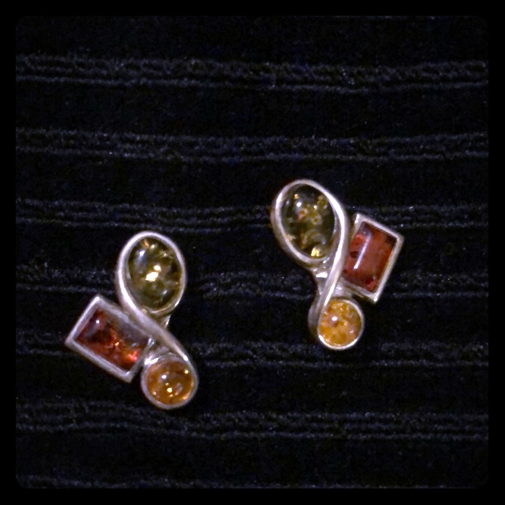 Sterling Tri- Amber Earrings